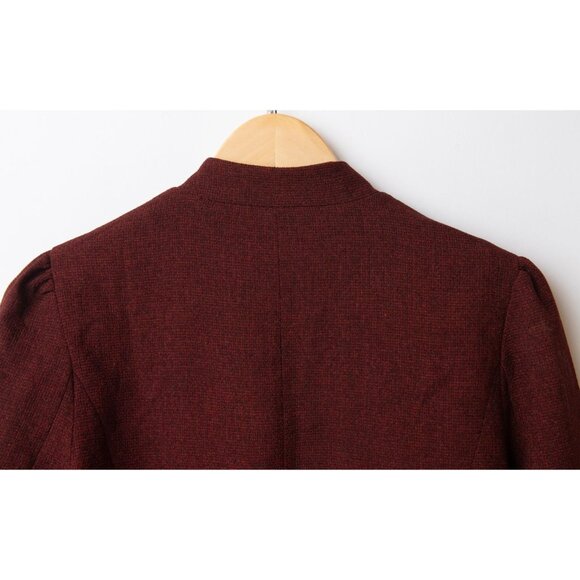 Rihoas Solid Retro Blazer Sz M Burgundy Tweed Vintage Career Gold Buttons NEW - Picture 8 of 13